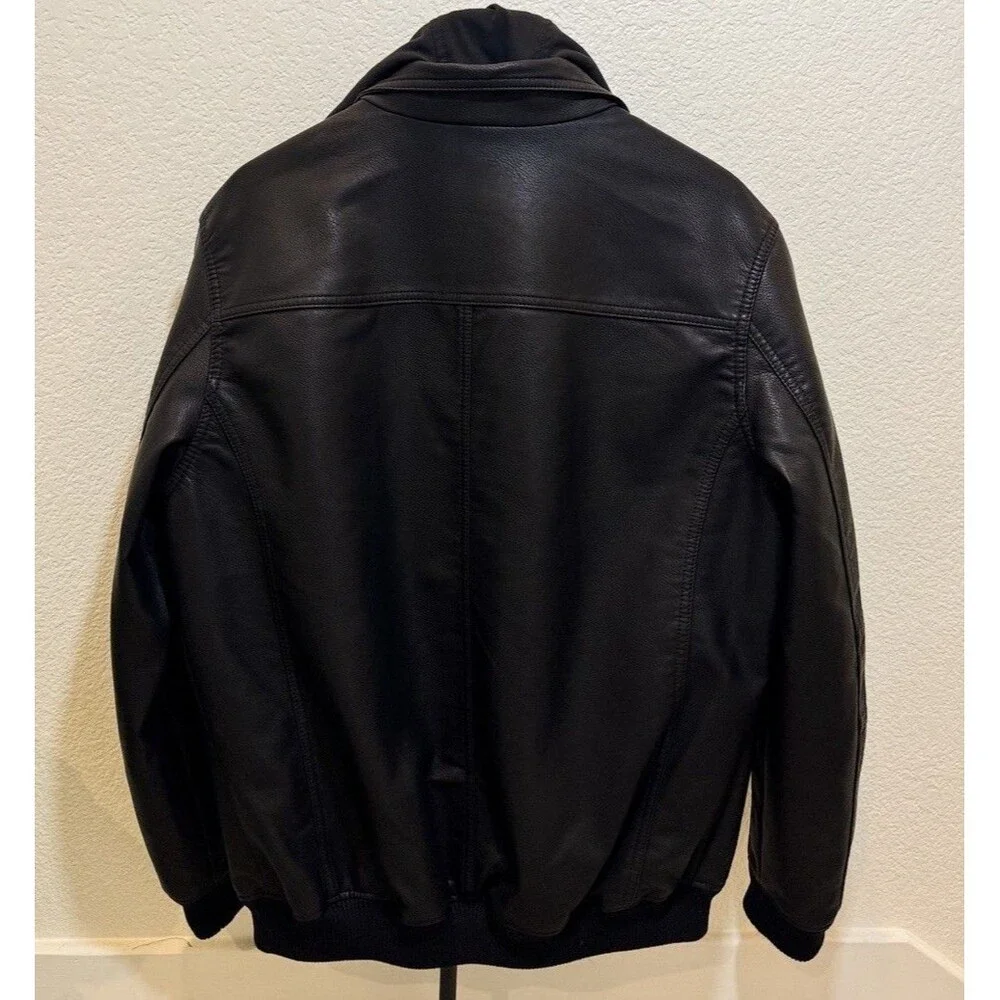 Murano Big & Tall Black Bomber with Knit Hood Faux Leather Jacket. Size LT . New